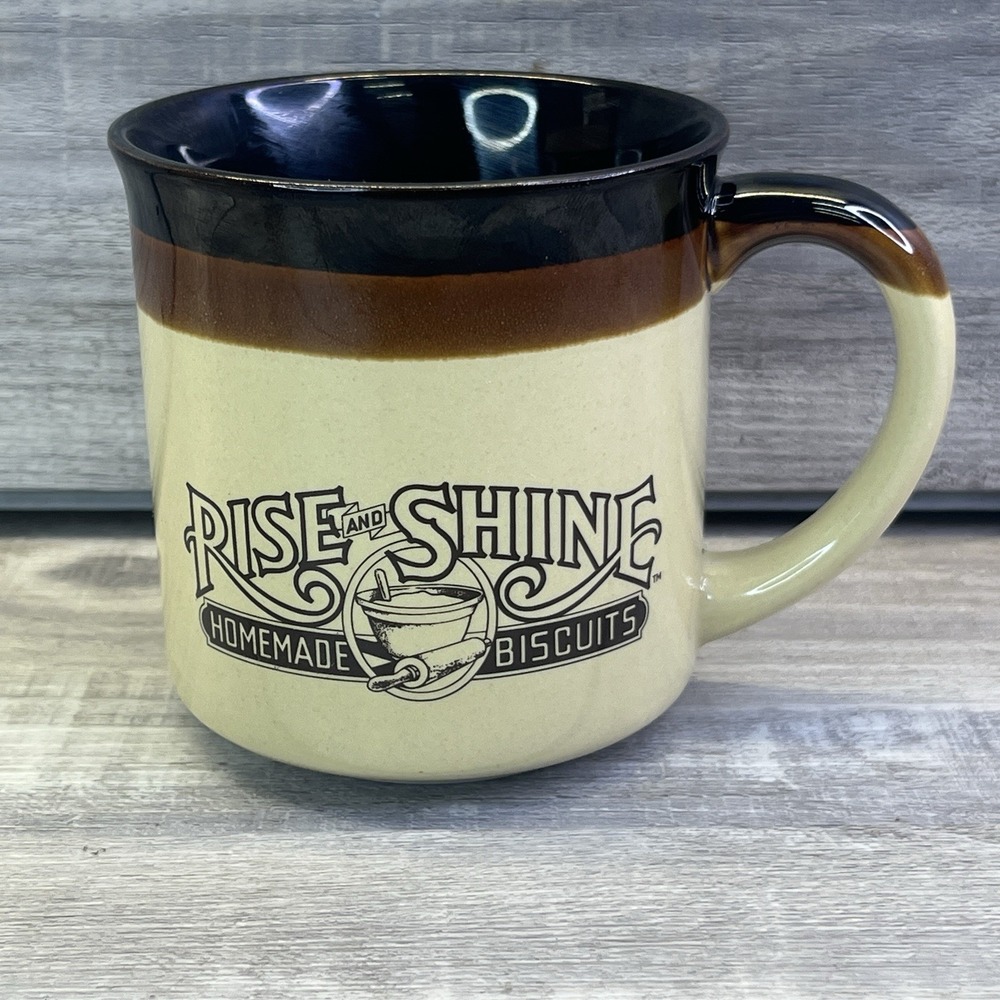 Hardee's 1986 Rise and Shine Homemade Biscuits Advertising Mug Cream Brown Black